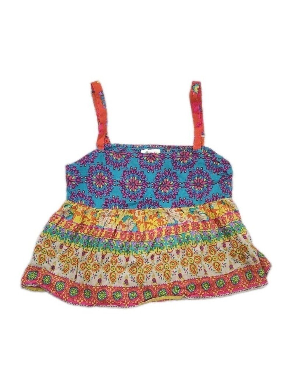 Natural Life Tank Top XS Hippie Boho Patchwork Floral Colorful Festival Smocked